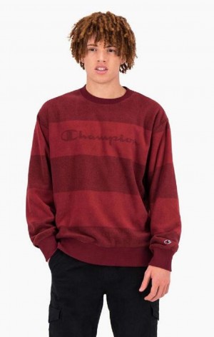 Champion Tonal Stripe Script Logo Fleece Sweatshirt Tröjor Herr Vinröda | 6028-OPLXZ