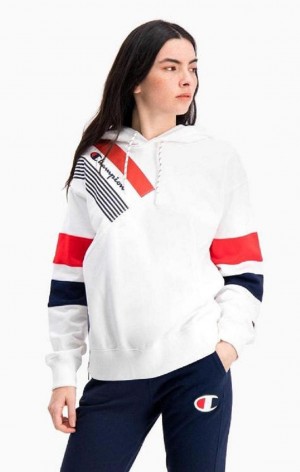 Champion Tryck Stripe And Colour Block Hoodie Hoodie Dam Vita | 0294-YKTPX