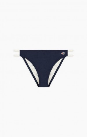 Champion Tryck Stripe Double Rem Bikini Bottoms Badkläder Dam Mörkblå | 8042-WLPXC