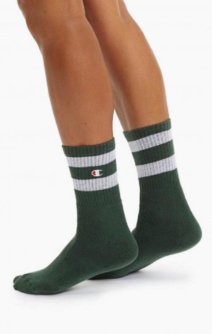 Champion Tube Stripe Crew Socks Strumpor Dam Gröna | 0396-IBKJH