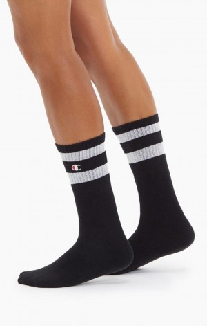 Champion Tube Stripe Crew Socks Strumpor Dam Svarta | 9104-EFCAH