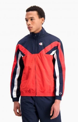 Champion Zip-Up Colour Block And Stripe Track Jacket Jackor Herr Röda | 9864-JICZO