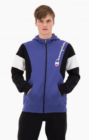 Champion Zip-Up Colour Block Bomull Terry Hooded Jacket Hoodie Herr Lavendel | 9548-OBDEY