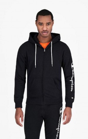 Champion Zip-Up Mesh Effect Script Logo Hoodie Hoodie Herr Svarta | 6718-AOPLE