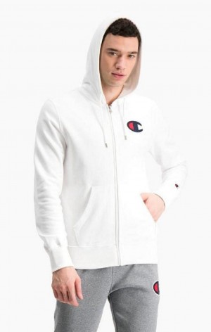 Champion Zip-Up Satin C Logo Hoodie Hoodie Herr Vita | 8619-XUCHR