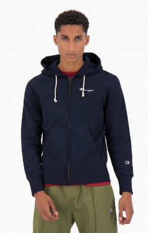 Champion Zip-Up Script Logo Hoodie Hoodie Herr Svarta | 2543-QOFDZ