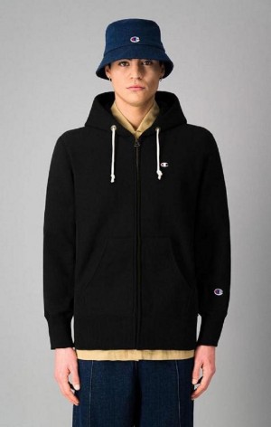 Champion Zip-Up Script Logo Hoodie Hoodie Herr Svarta | 0692-ZKJPM