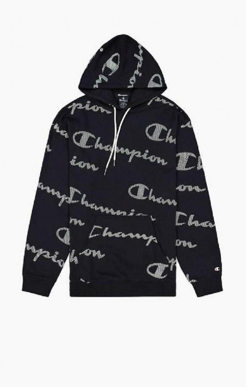 Champion All-Over Randig Effect Script Logo Print Hoodie Hoodie Herr Mörkblå | 8216-VCXWD