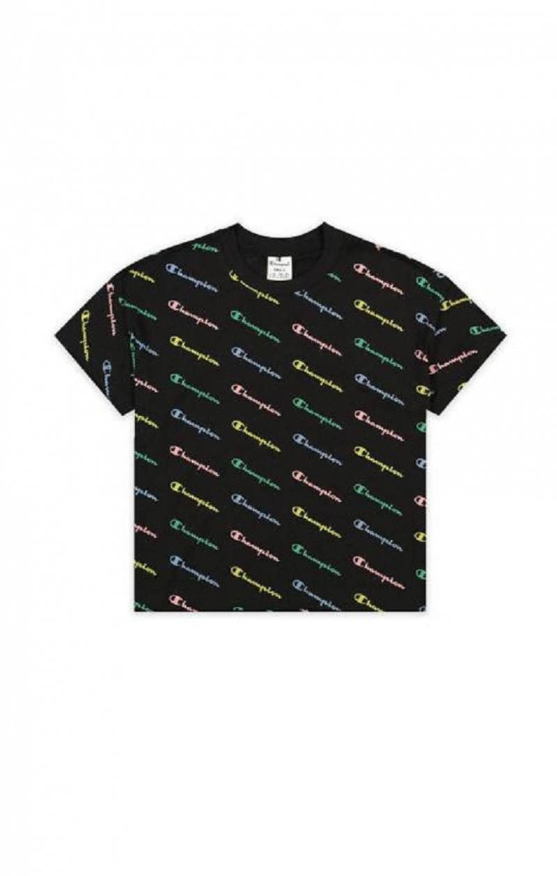 Champion All-Over Script Logo T-Shirt T-shirt Dam Svarta | 7140-SODTQ