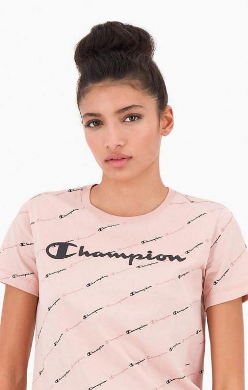 Champion All-Over Script Logo T-Shirt T-shirt Dam Rosa | 6293-MPLIY