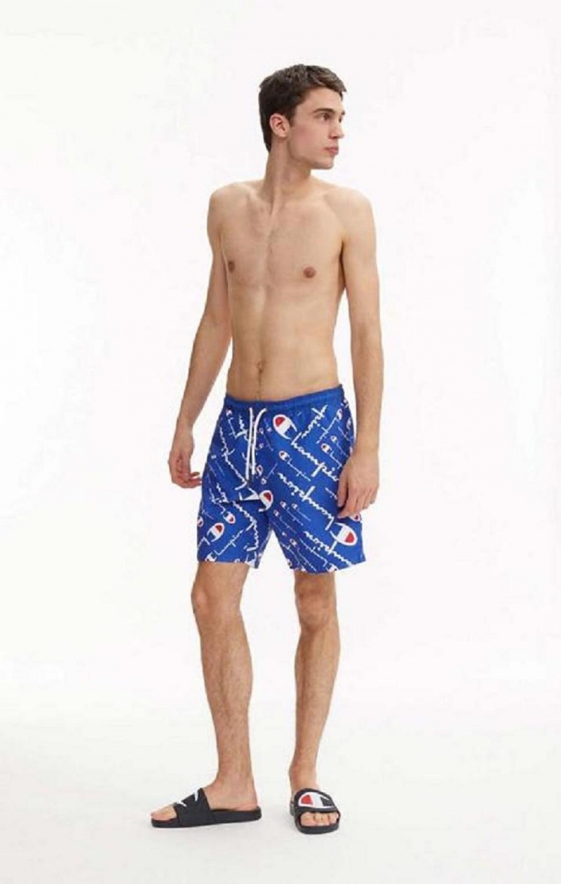 Champion All-over Script Logo Print Board Shorts Badkläder Herr Blå | 6527-IWXTH