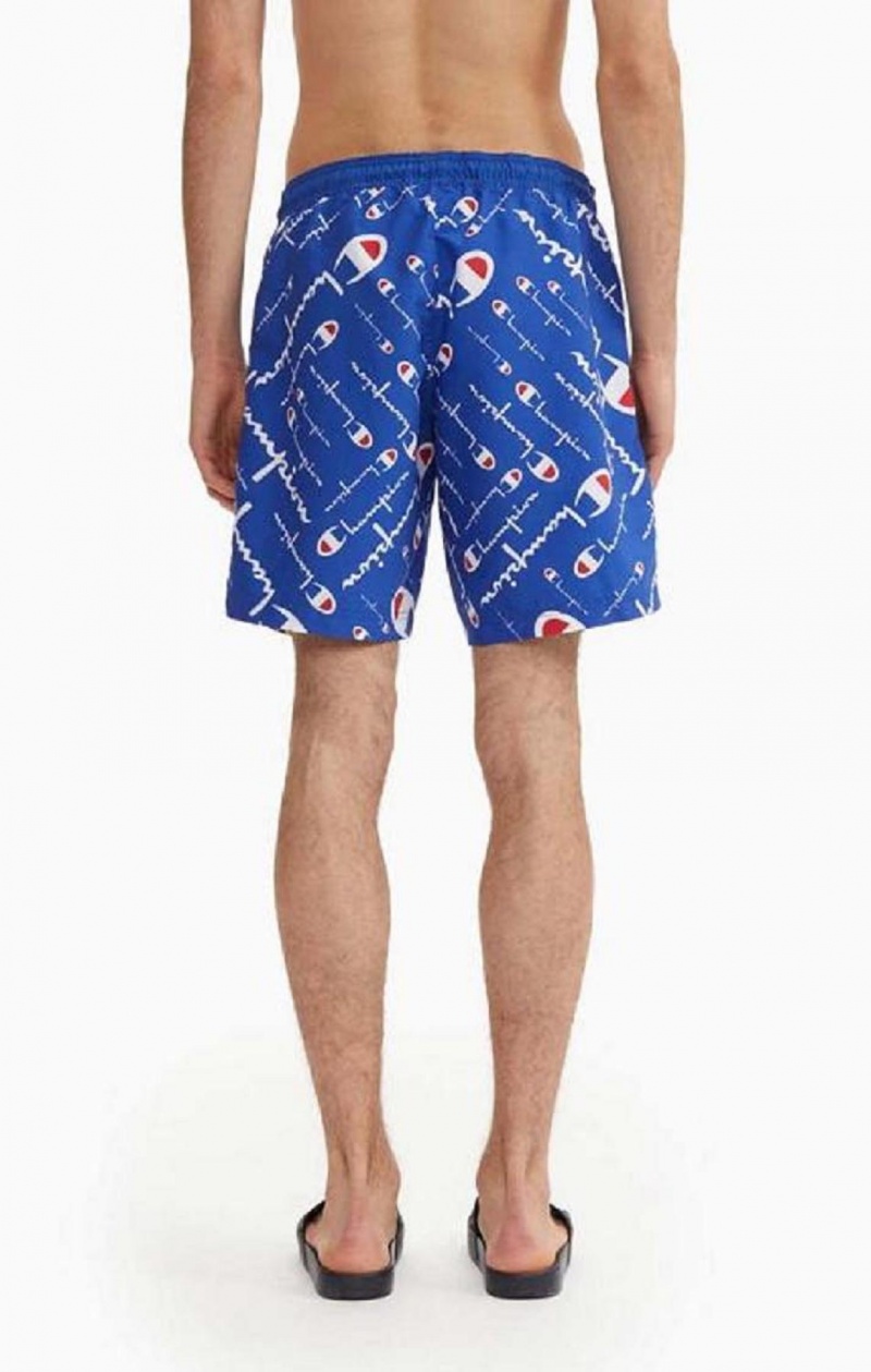 Champion All-over Script Logo Print Board Shorts Badkläder Herr Blå | 6527-IWXTH