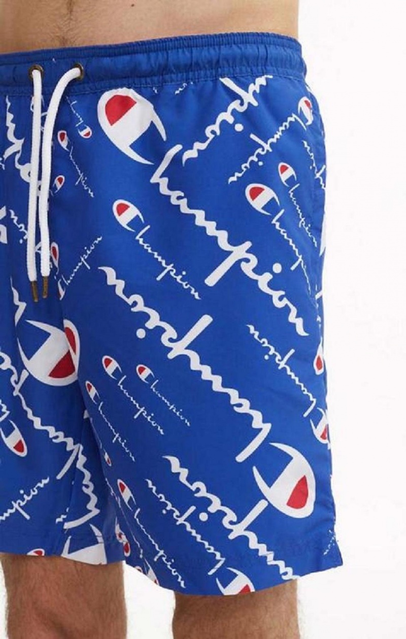 Champion All-over Script Logo Print Board Shorts Badkläder Herr Blå | 6527-IWXTH