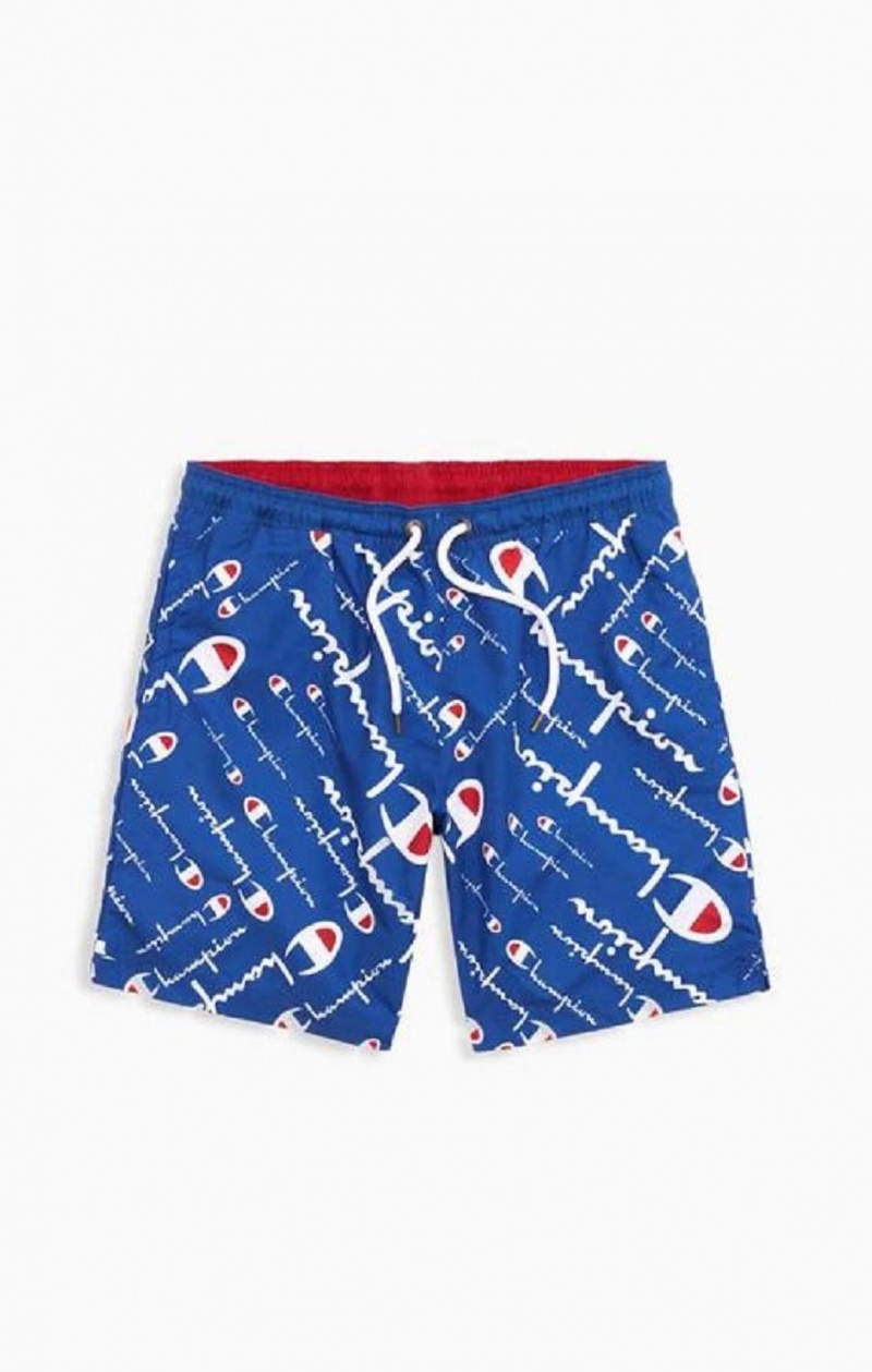 Champion All-over Script Logo Print Board Shorts Badkläder Herr Blå | 6527-IWXTH