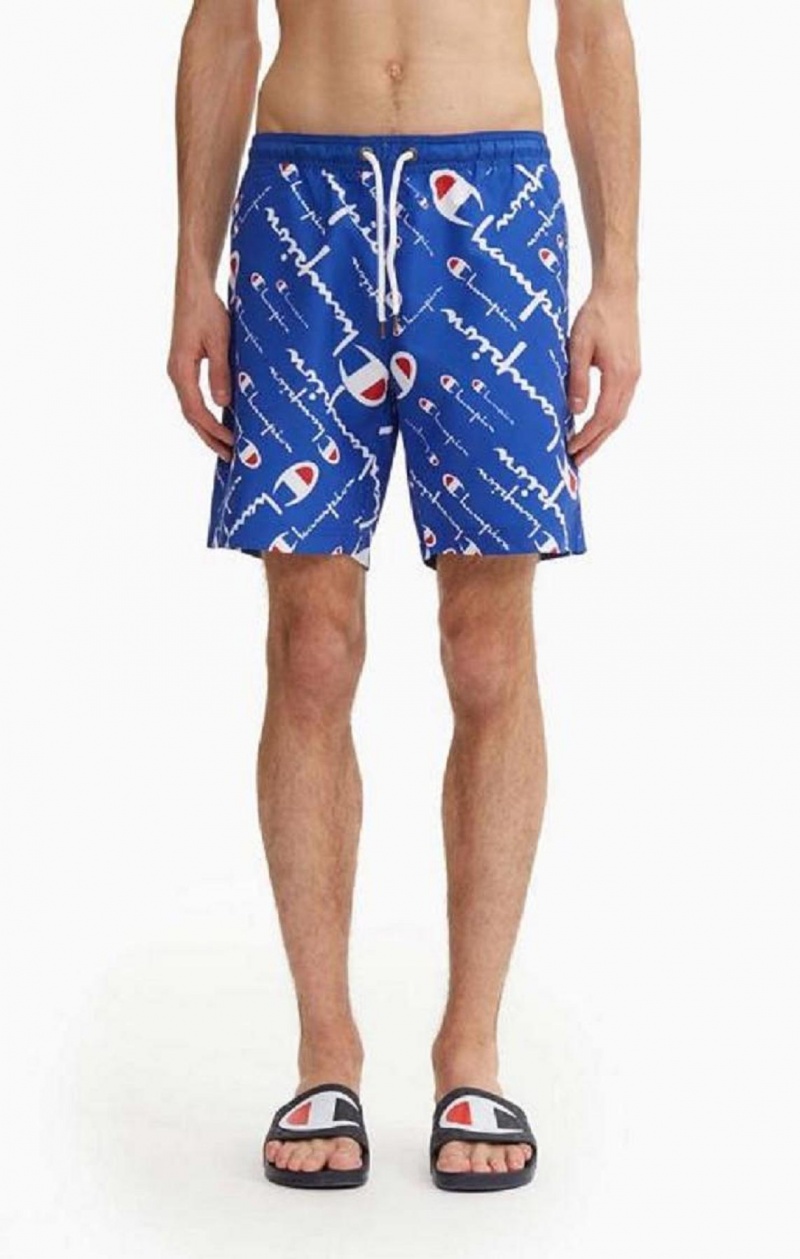 Champion All-over Script Logo Print Board Shorts Badkläder Herr Blå | 6527-IWXTH