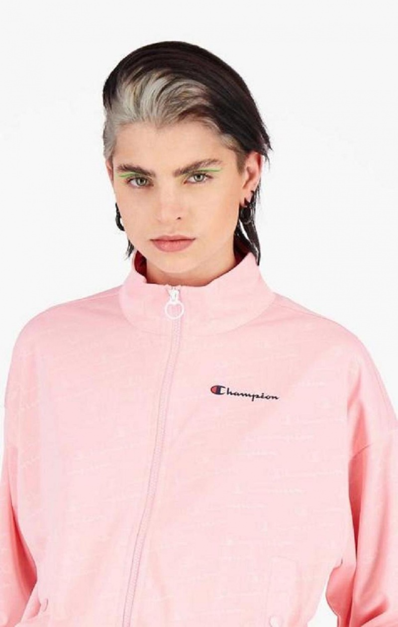 Champion All-over Script Logo Print Cropped Jacket Jackor Dam Rosa | 8647-XSQRA