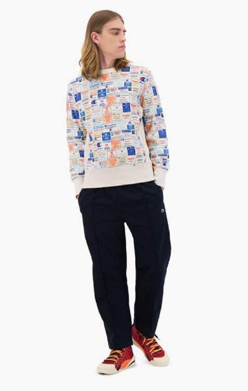 Champion Archive Print Reverse Weave Sweatshirt Tröjor Herr Vita | 6302-VMRKG