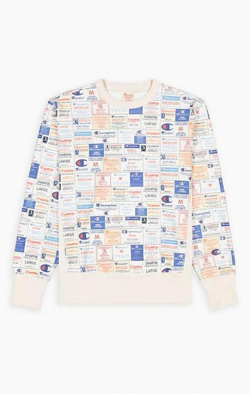 Champion Archive Print Reverse Weave Sweatshirt Tröjor Herr Vita | 6302-VMRKG