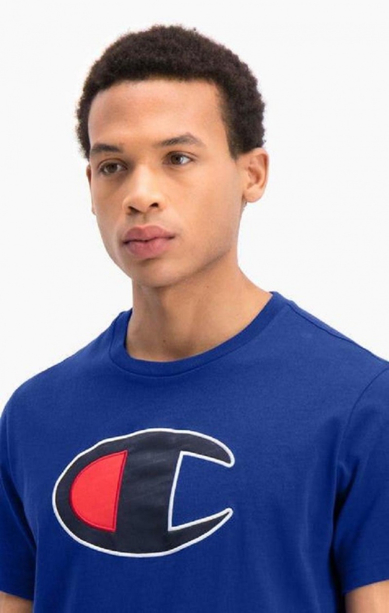 Champion Big C Crew Neck T-Shirt T-shirt Herr Blå | 2607-XOWIG