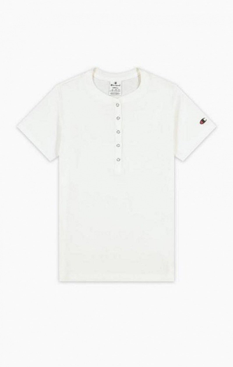 Champion Bomull Rib Button Up T-Shirt T-shirt Dam Vita | 2408-QSDOU