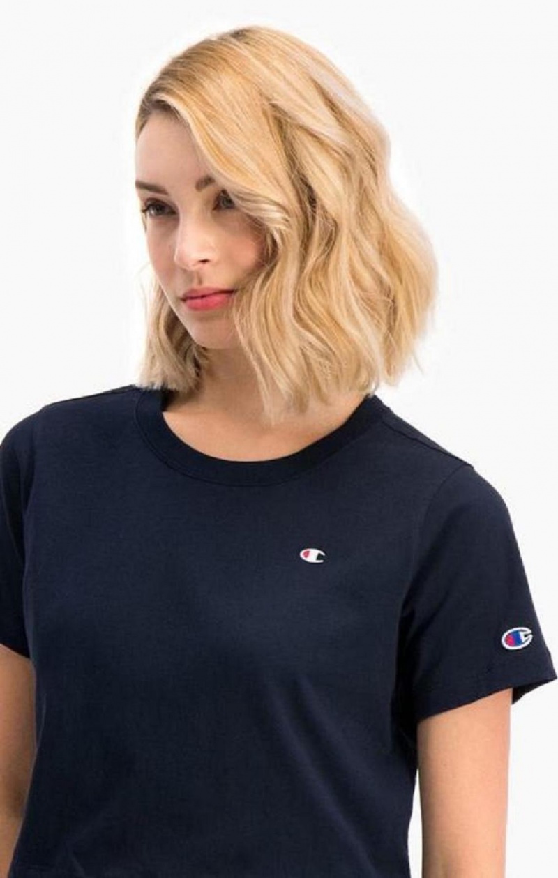 Champion C Logo Crew Neck Cropped T-Shirt T-shirt Dam Mörkblå | 9741-KFDTW