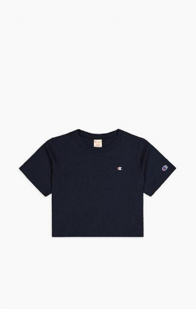 Champion C Logo Crew Neck Cropped T-Shirt T-shirt Dam Mörkblå | 9741-KFDTW