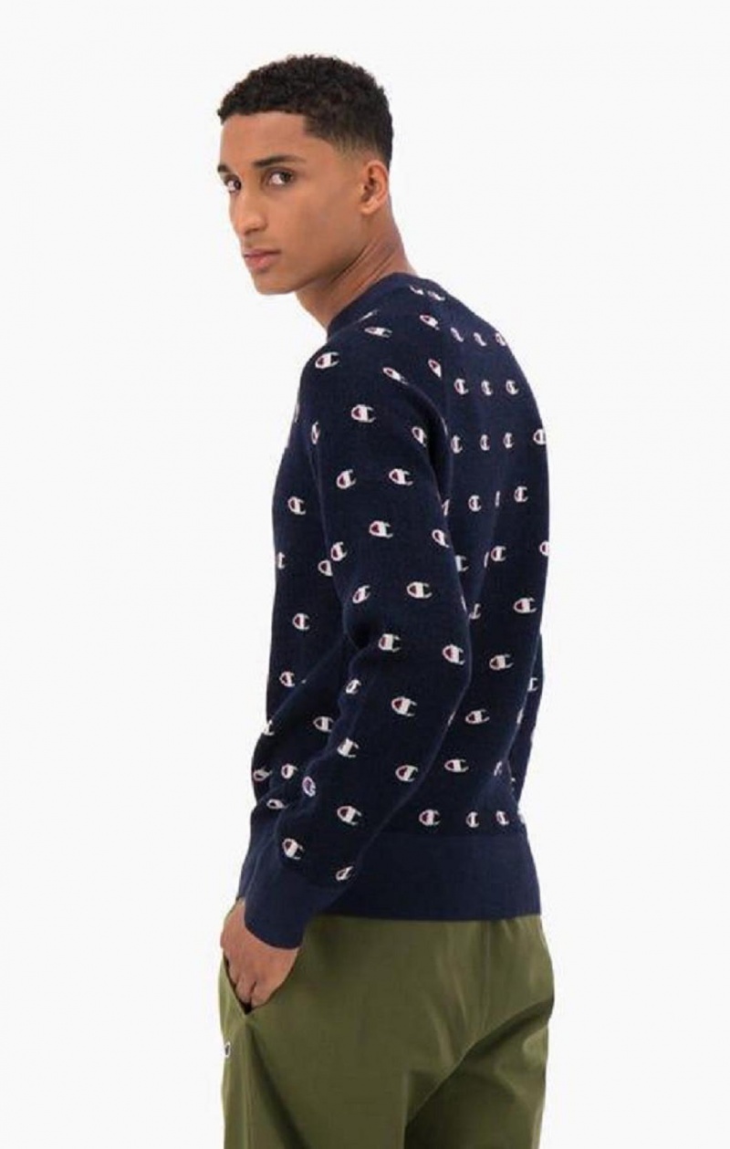 Champion C Logo Jacquard PiquÈ Sweatshirt Tröjor Herr Mörkblå | 9065-PSQYI