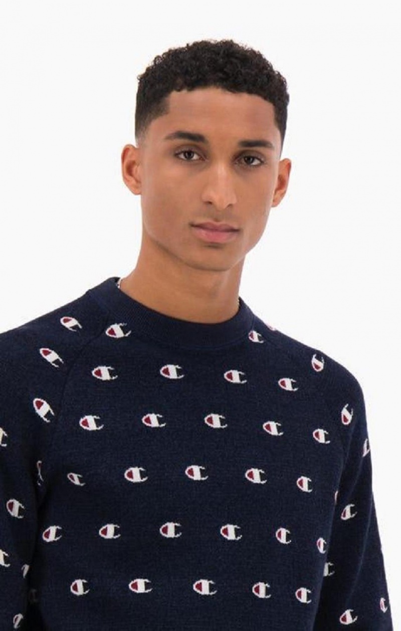 Champion C Logo Jacquard PiquÈ Sweatshirt Tröjor Herr Mörkblå | 9065-PSQYI