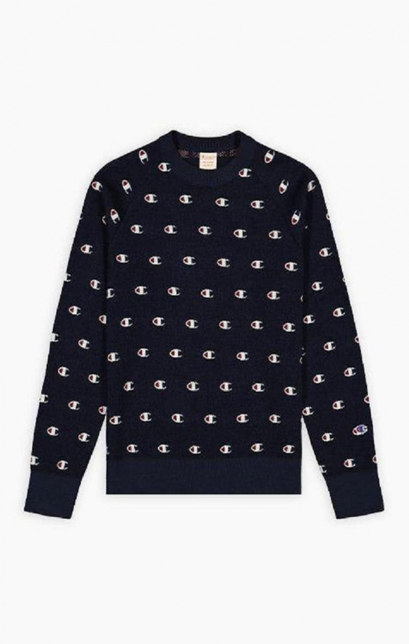 Champion C Logo Jacquard PiquÈ Sweatshirt Tröjor Herr Mörkblå | 9065-PSQYI