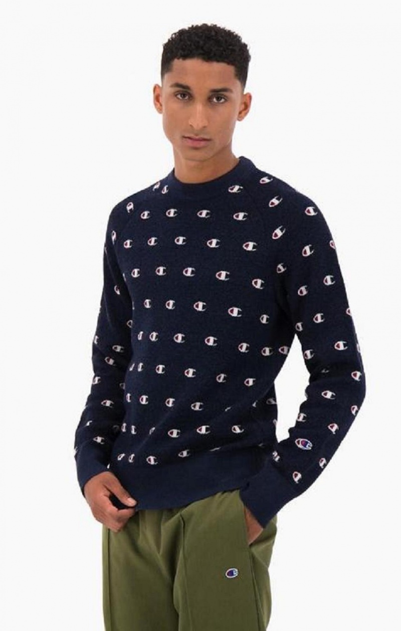 Champion C Logo Jacquard PiquÈ Sweatshirt Tröjor Herr Mörkblå | 9065-PSQYI