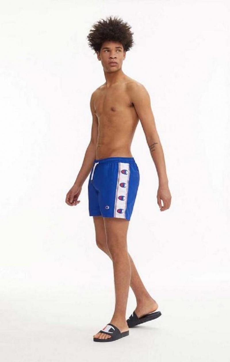 Champion C Logo Print Panel Swim Shorts Badkläder Herr Blå | 3720-BPAOR