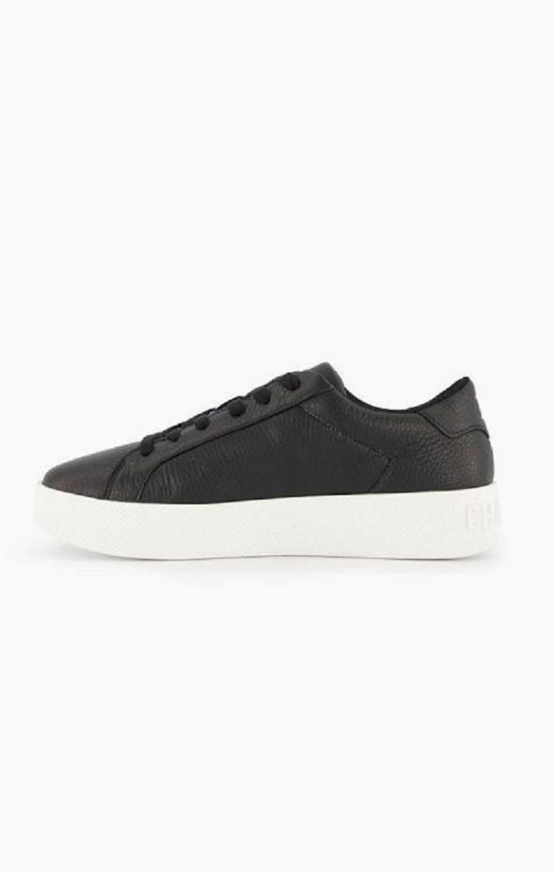 Champion C Logo Textured Läder Platform Trainers Träningsskor Dam Svarta | 8725-HTGRF