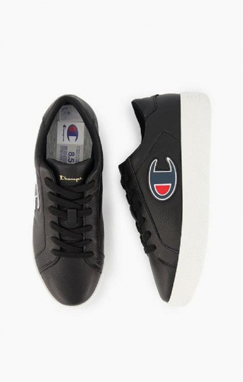 Champion C Logo Textured Läder Platform Trainers Träningsskor Dam Svarta | 8725-HTGRF