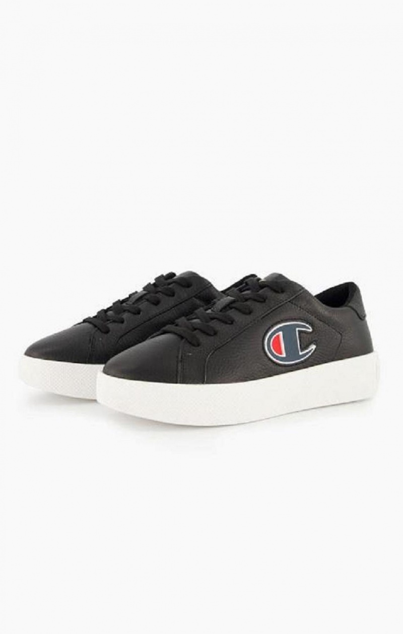 Champion C Logo Textured Läder Platform Trainers Träningsskor Dam Svarta | 8725-HTGRF