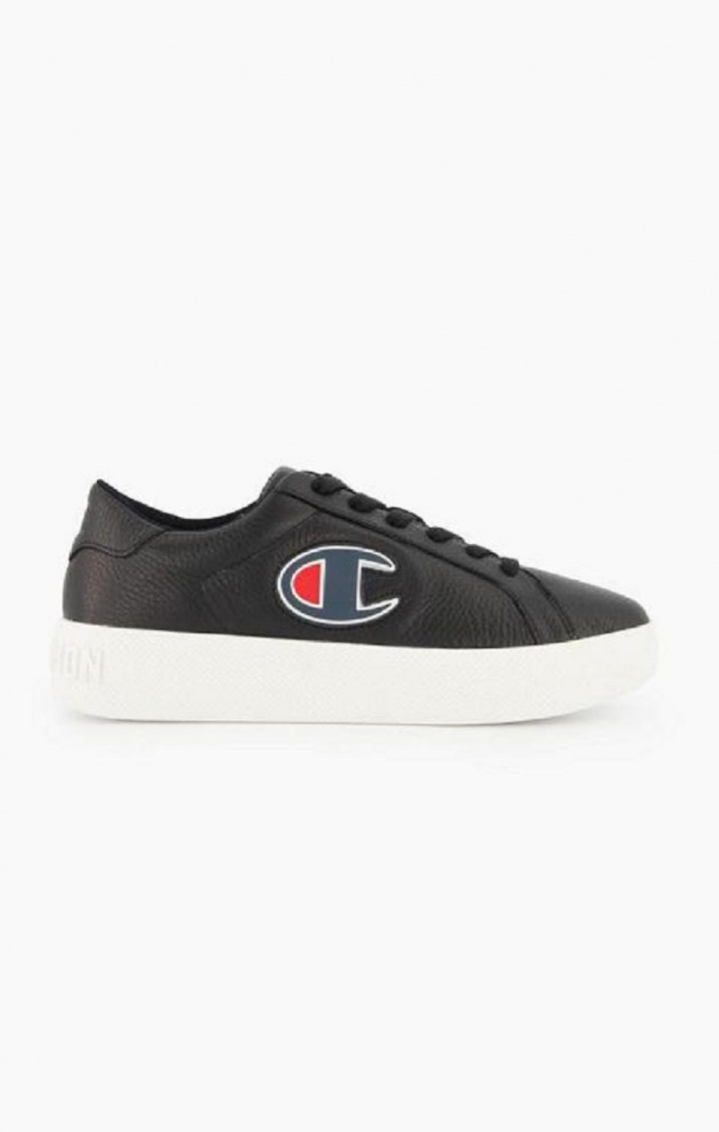 Champion C Logo Textured Läder Platform Trainers Träningsskor Dam Svarta | 8725-HTGRF