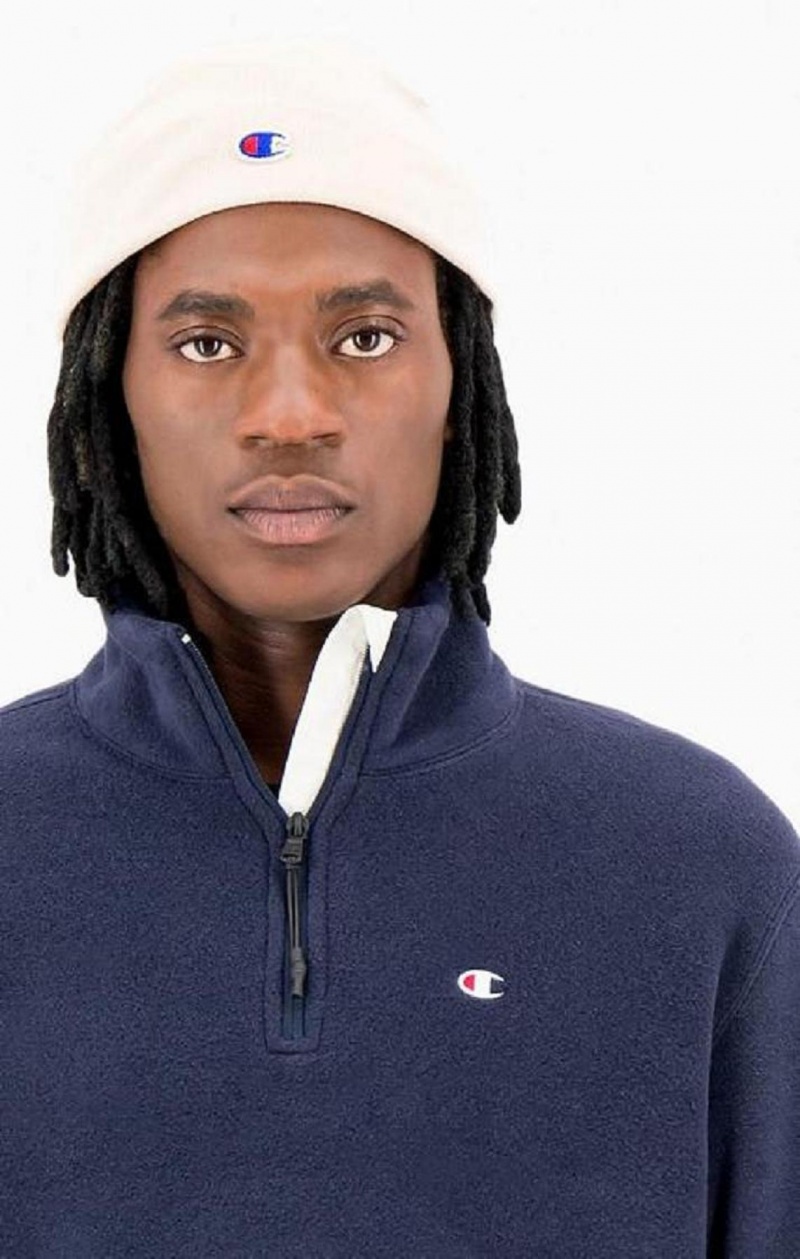 Champion C Logo Zip-Up Polartech Recycled Velour Sweatshirt Tröjor Herr Mörkblå | 9123-MYNFQ