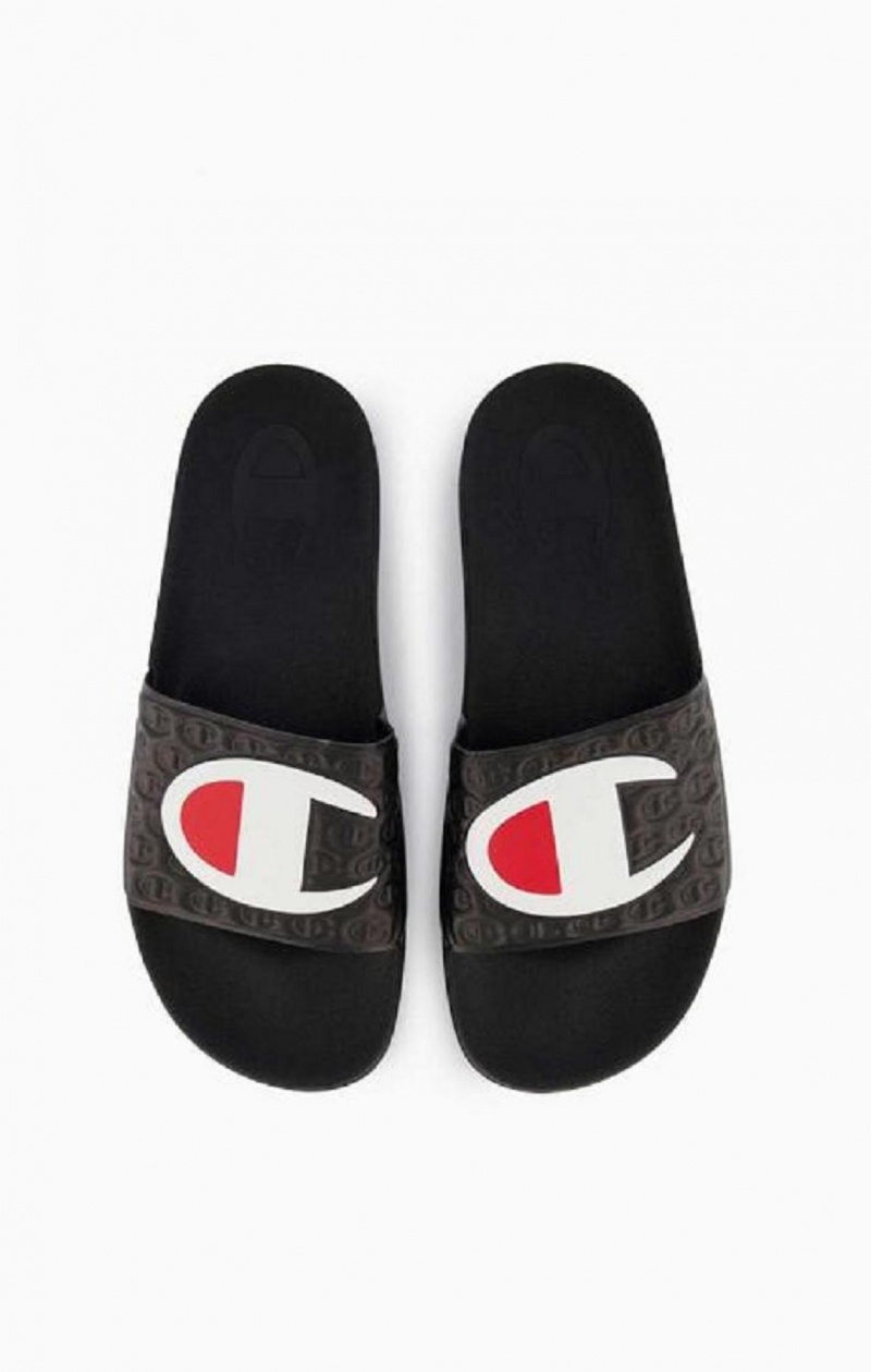 Champion C Patch Pool Slides Badtofflor Herr Svarta | 6785-PLBGC