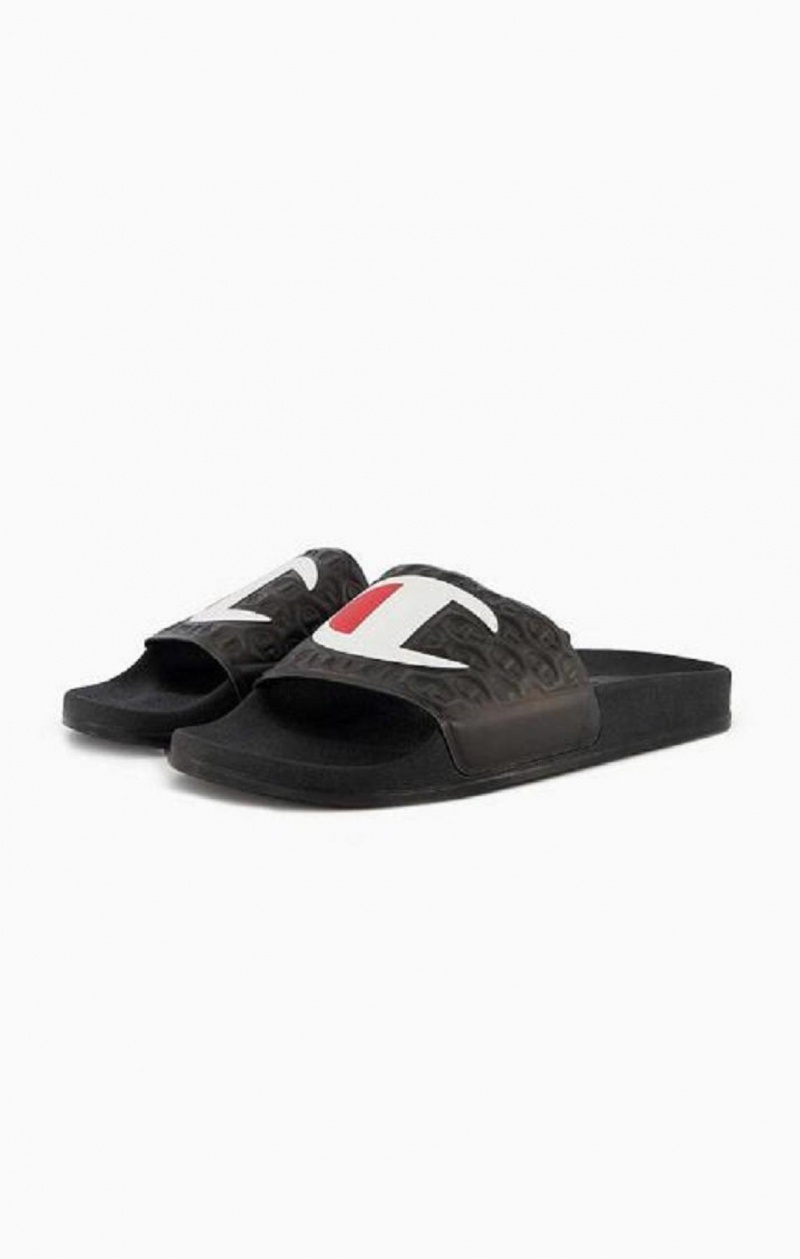 Champion C Patch Pool Slides Badtofflor Herr Svarta | 6785-PLBGC