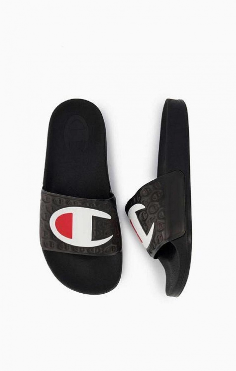 Champion C Patch Pool Slides Badtofflor Herr Svarta | 6785-PLBGC