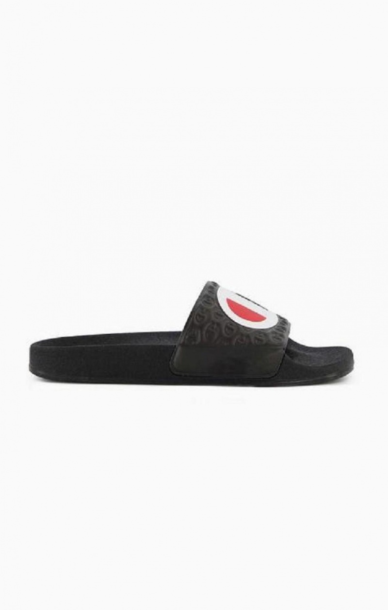 Champion C Patch Pool Slides Badtofflor Herr Svarta | 6785-PLBGC