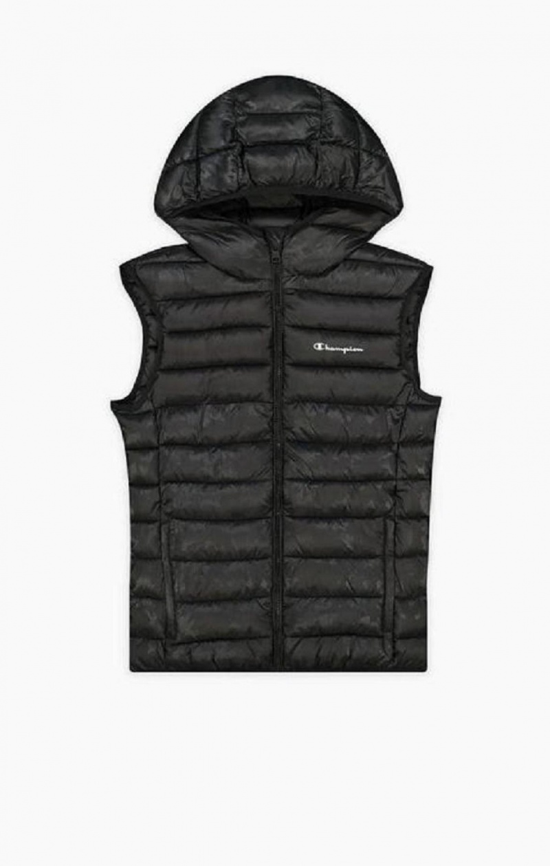 Champion Camo Script Logo Vadderad Gilet Jackor Herr Svarta | 2581-VCMAG