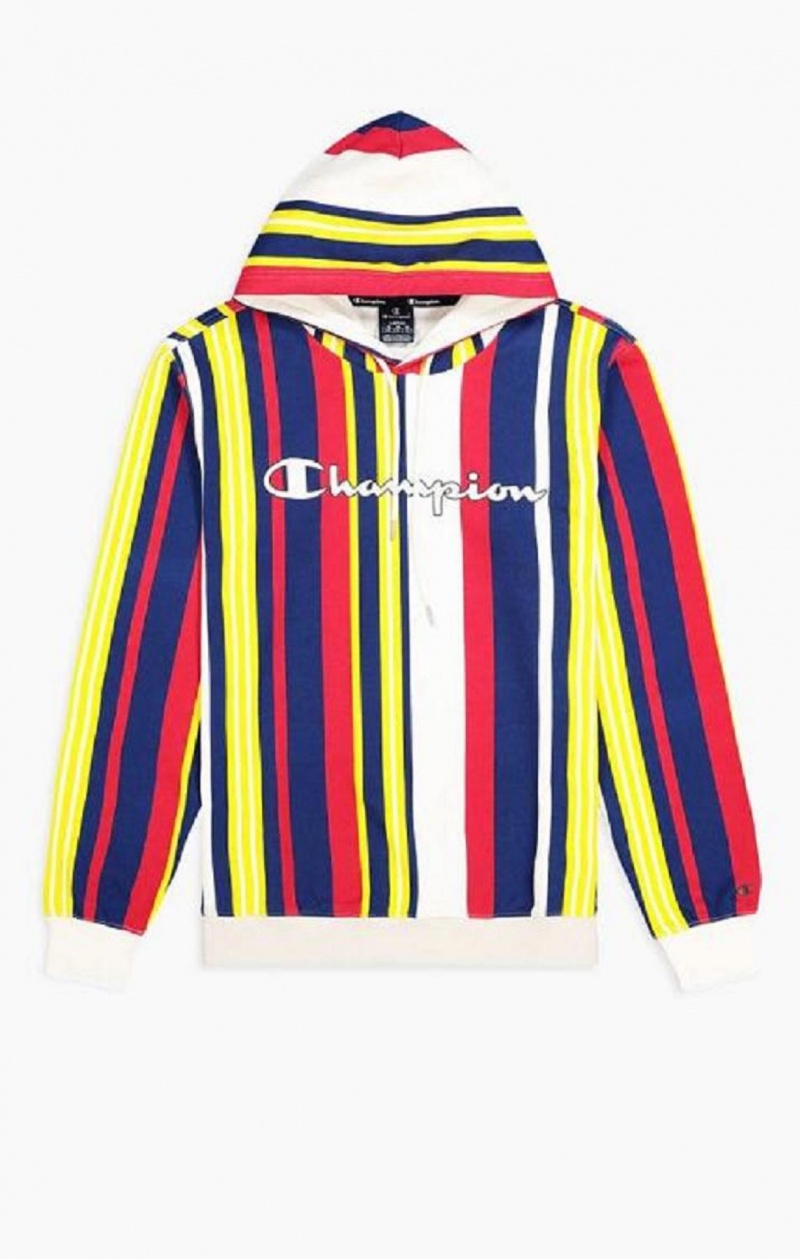 Champion Candy Stripe Script Logo Hoodie Hoodie Herr Vita Röda Blå | 9754-XJFGV