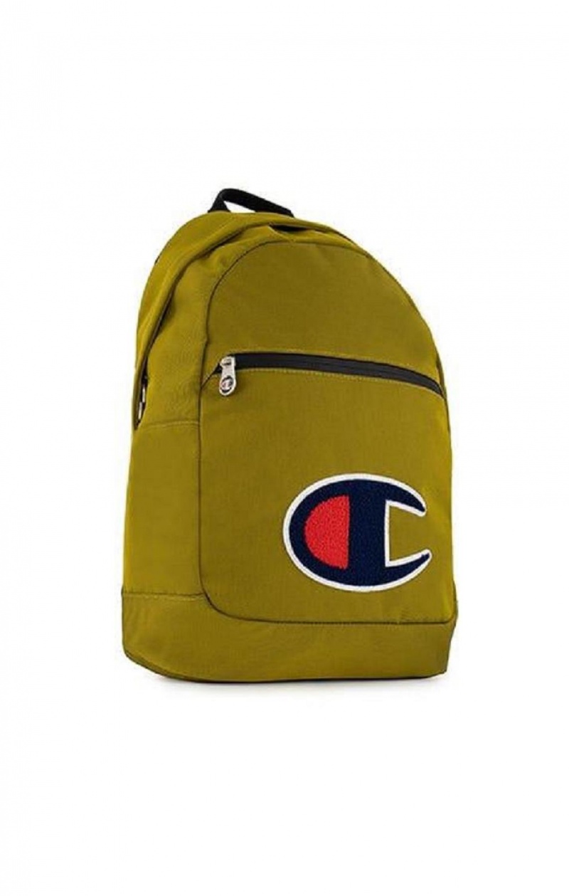 Champion Chenille C Patch Faux Läder Backpack Väskor Herr Guld | 3520-VNSWU