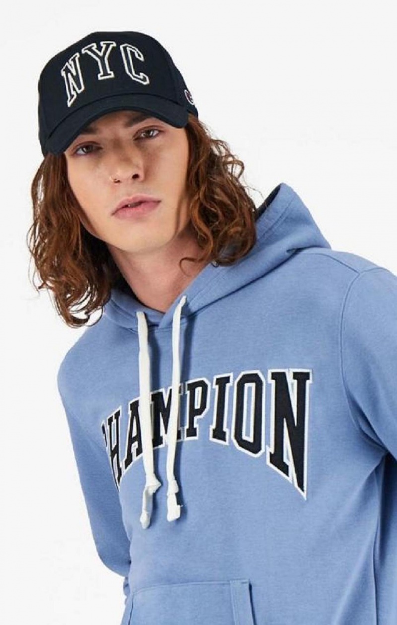 Champion Collegiate Logo Hoodie Hoodie Herr Turkos Blå | 5324-DOUCY