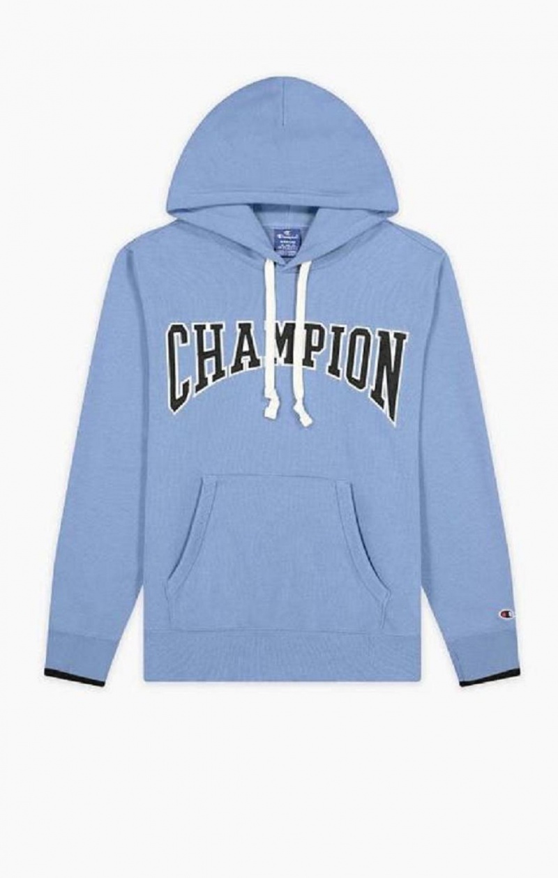 Champion Collegiate Logo Hoodie Hoodie Herr Turkos Blå | 5324-DOUCY