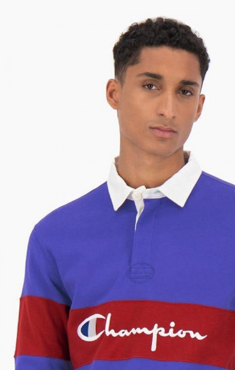 Champion Colour Block Bomull Jersey Polo Shirt T-shirt Herr Blå | 9065-AOPSD