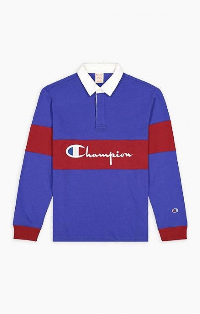 Champion Colour Block Bomull Jersey Polo Shirt T-shirt Herr Blå | 9065-AOPSD