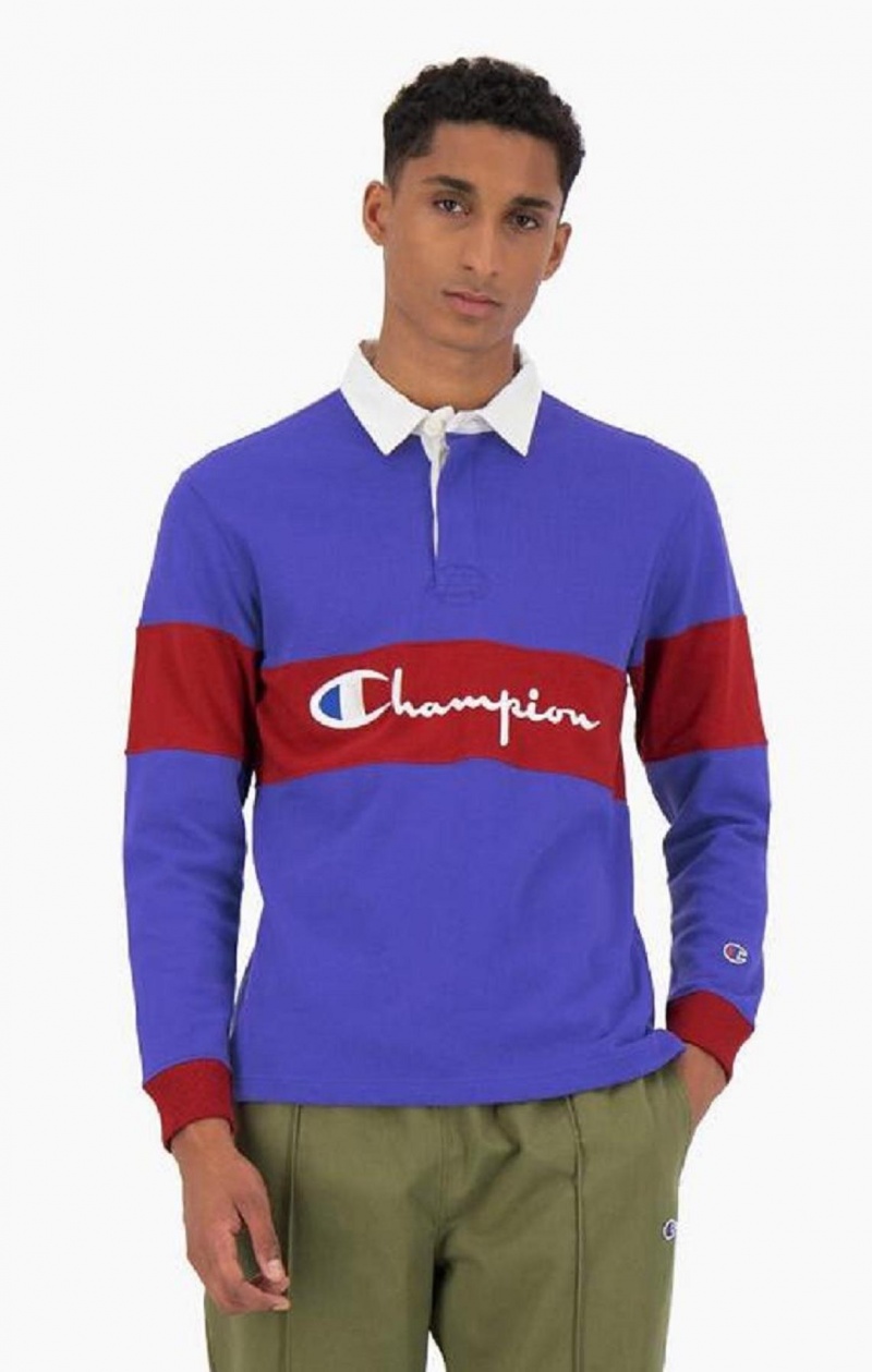 Champion Colour Block Bomull Jersey Polo Shirt T-shirt Herr Blå | 9065-AOPSD