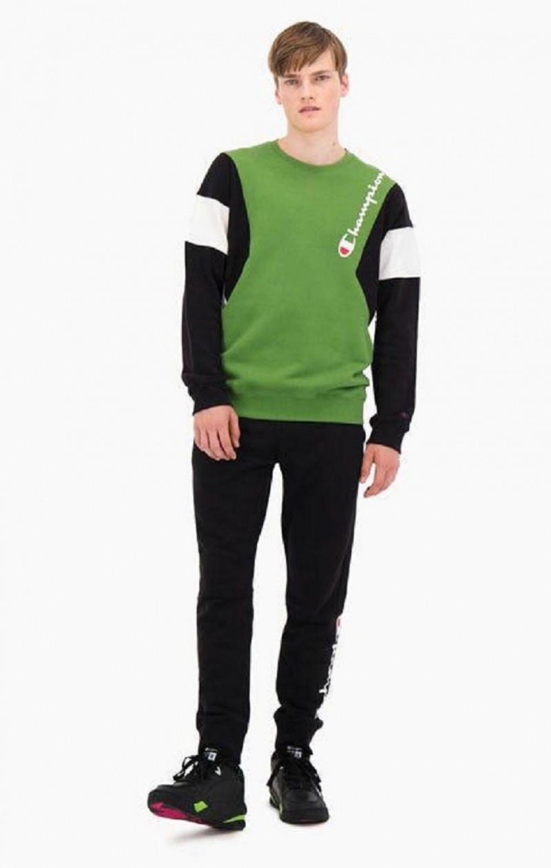 Champion Colour Block Bomull Terry Sweatshirt Tröjor Herr Gröna | 4890-RSVUW