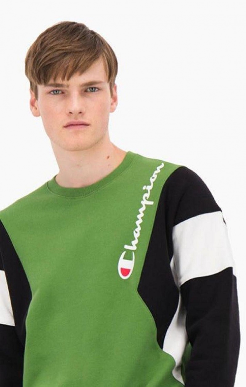 Champion Colour Block Bomull Terry Sweatshirt Tröjor Herr Gröna | 4890-RSVUW